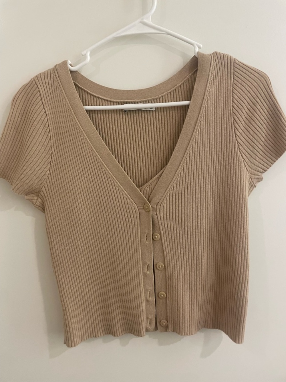 Abercrombie & Fitch Beige Ribbed V-Neck Button Crop Top with matching tank